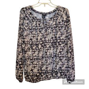 Verve Ami Large L Black Grey Boho Blouse Top Elastic Wrist Waist Scoop Neck